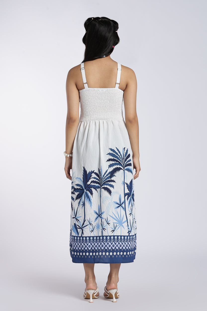Blue Smocked Flared Fit Dress for Women - Image 5