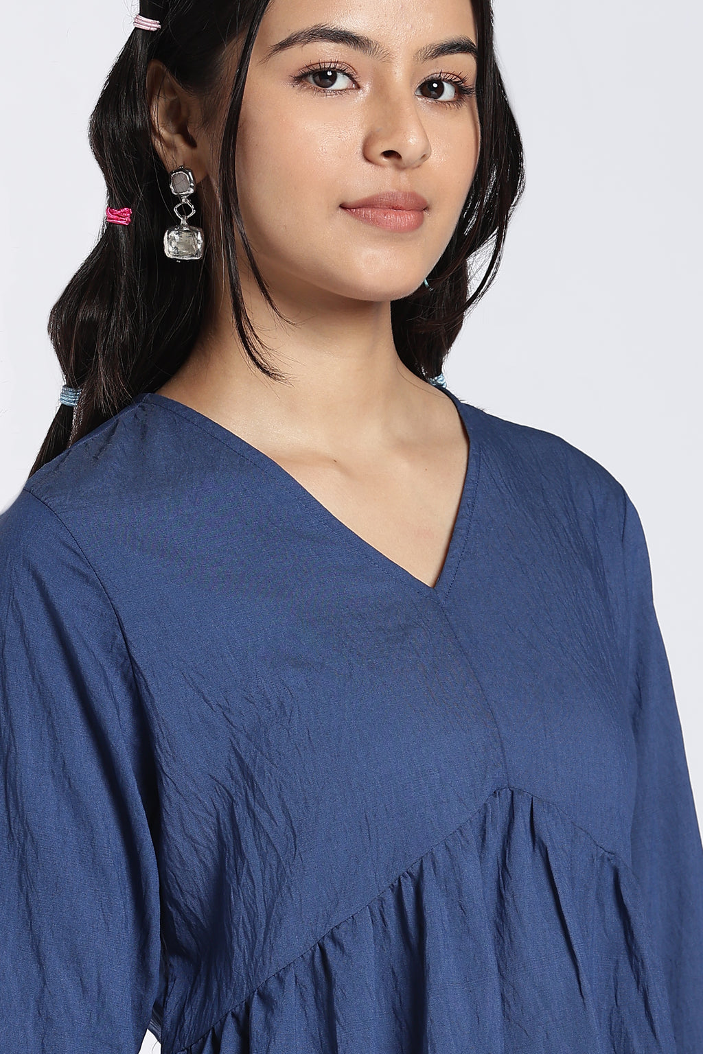 Blue Printed Flared Sleeves Dress for Women - Image 7