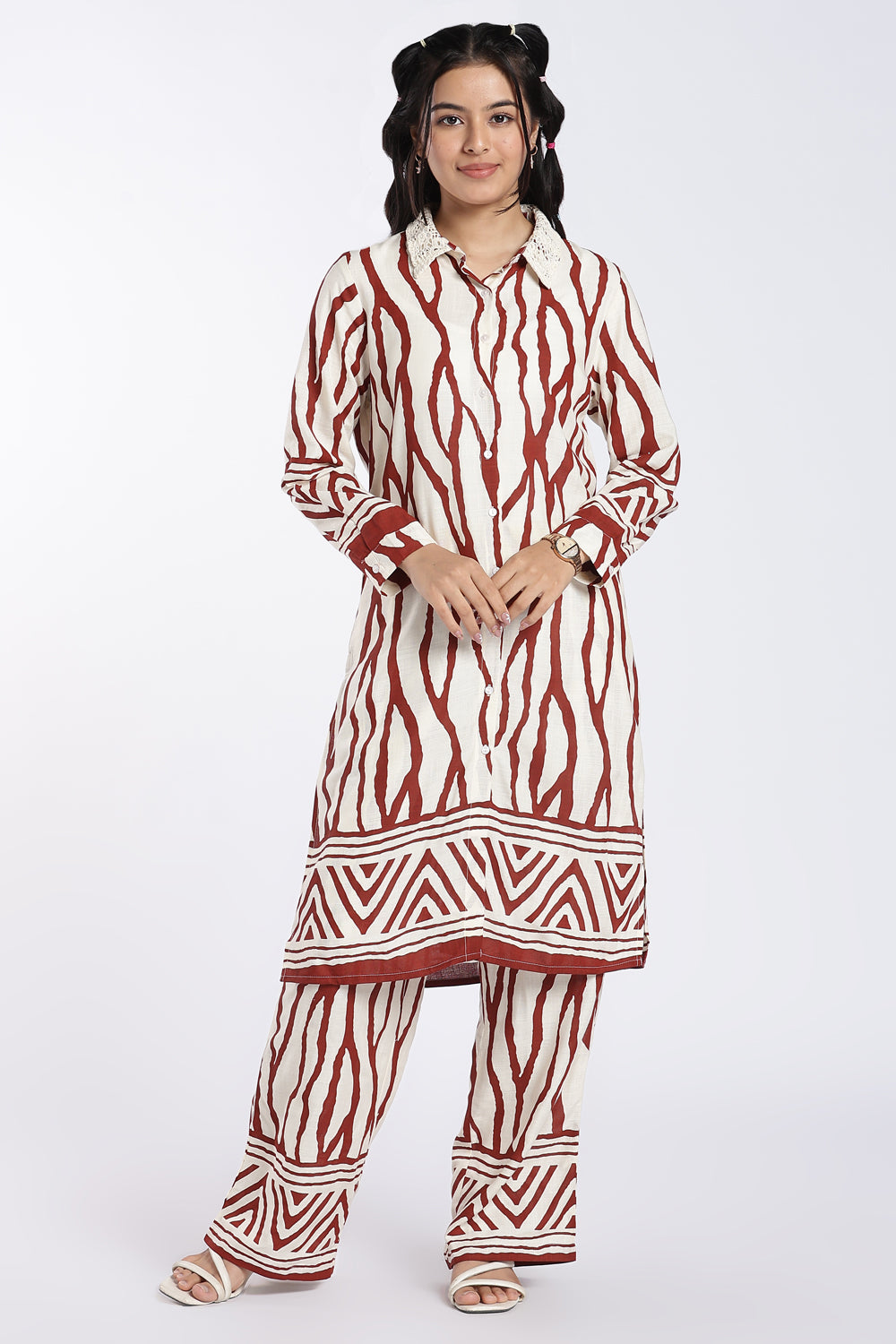 Brown Abstract Printed Co-ord Set for Women - Image 2