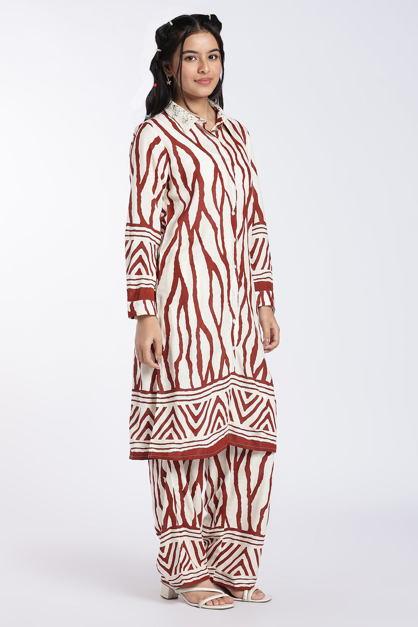 Brown Abstract Printed Co-ord Set for Women - Image 6