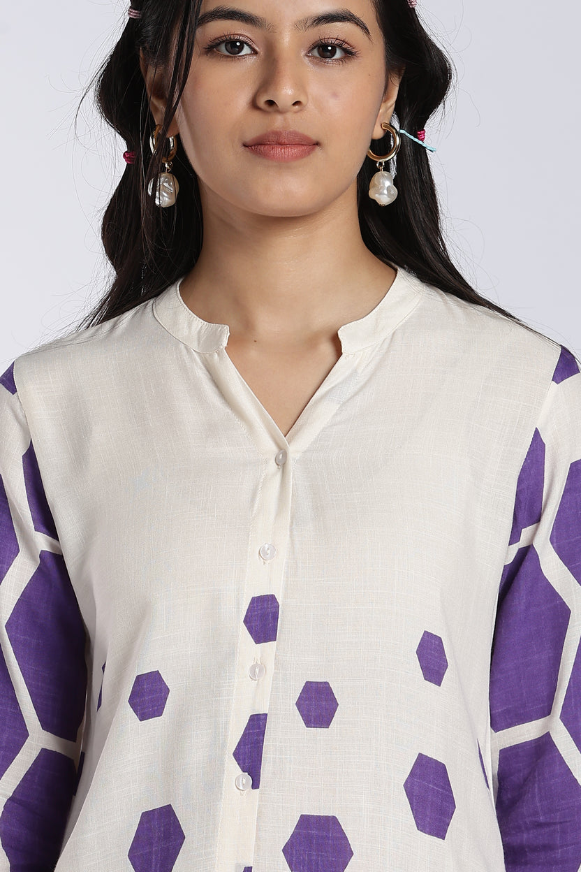 Purple Geometric Straight Fit Kurta Set for Women - Image 3