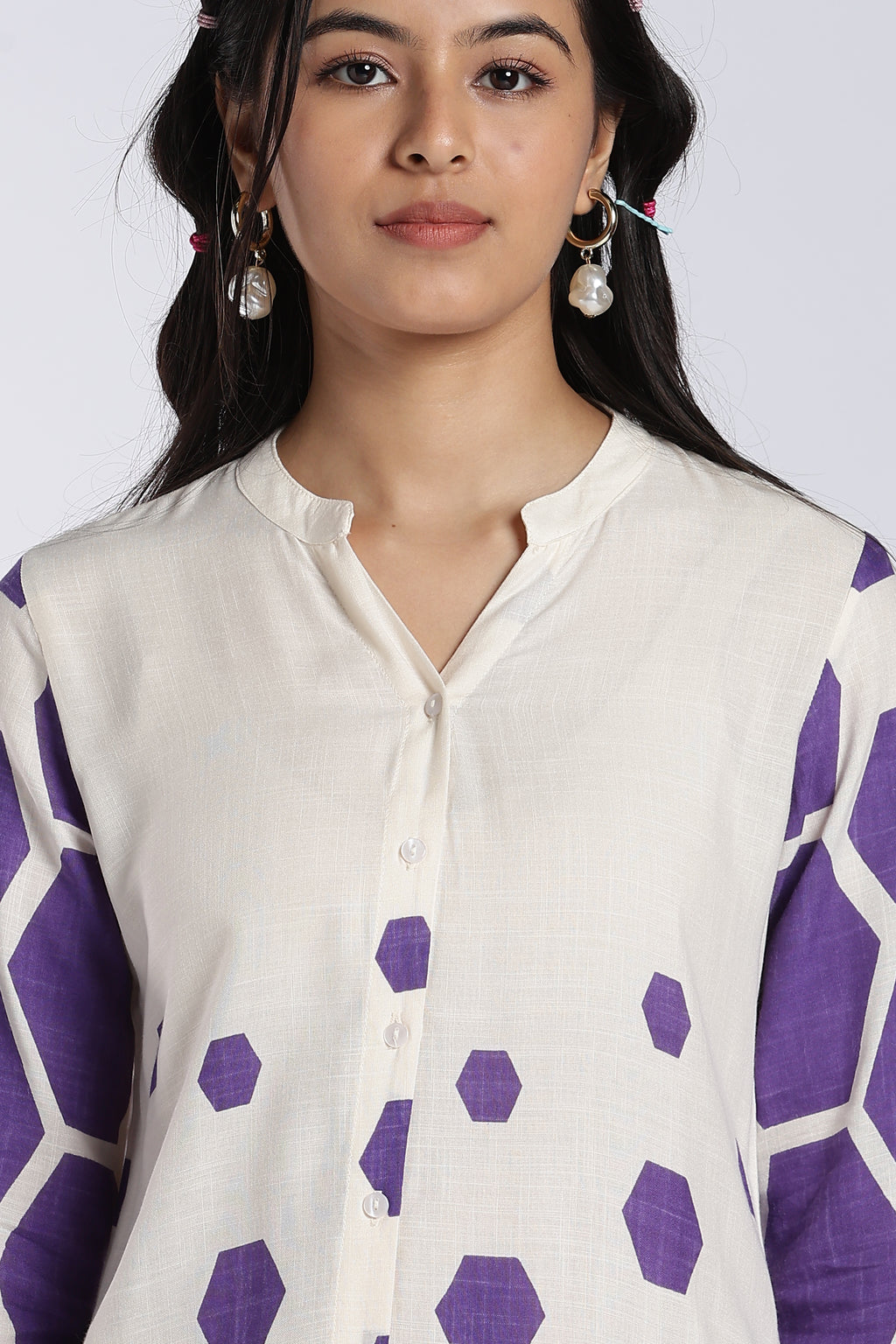 Purple Geometric Straight Fit Kurta Set for Women - Image 3