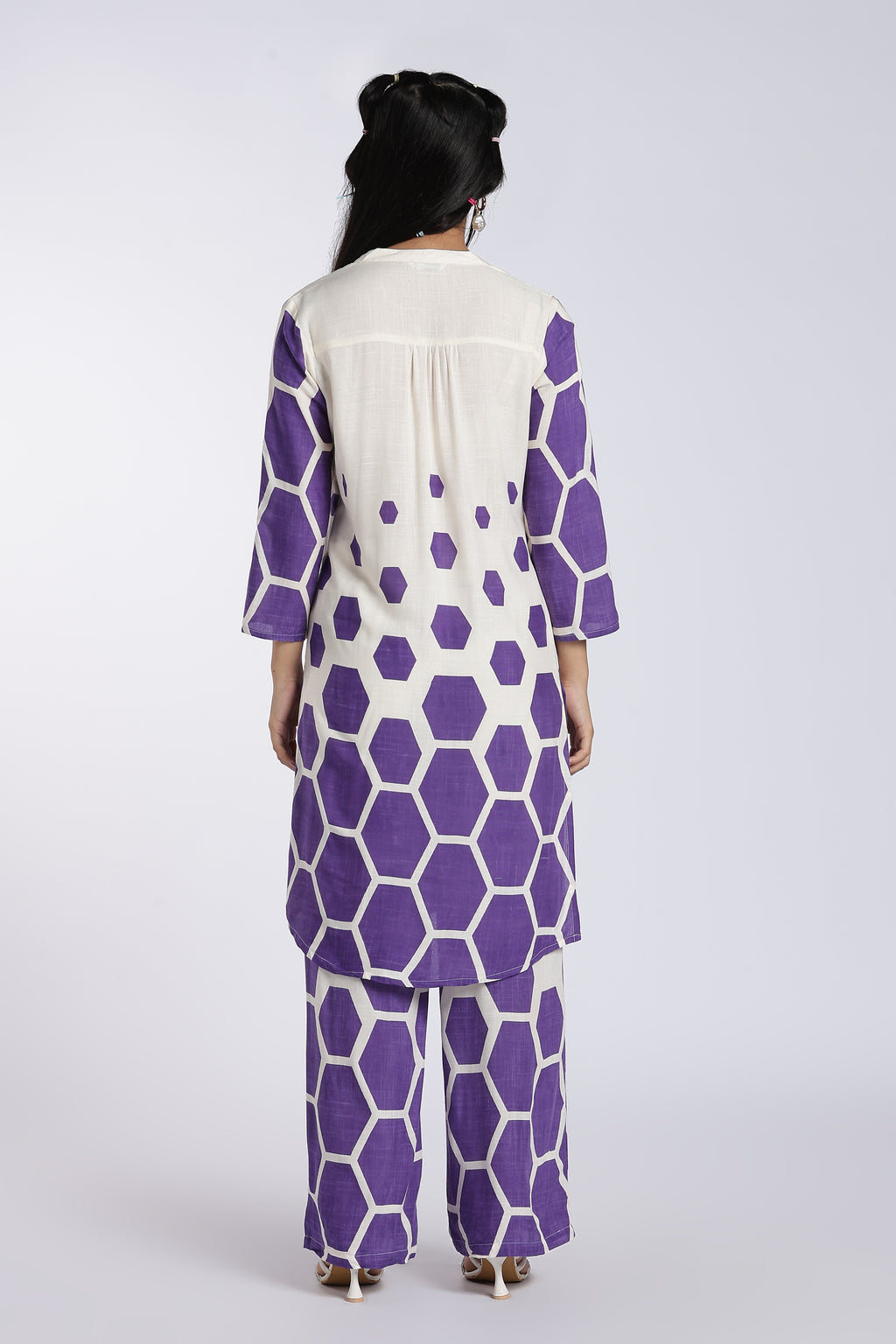 Purple Geometric Straight Fit Kurta Set for Women - Image 5
