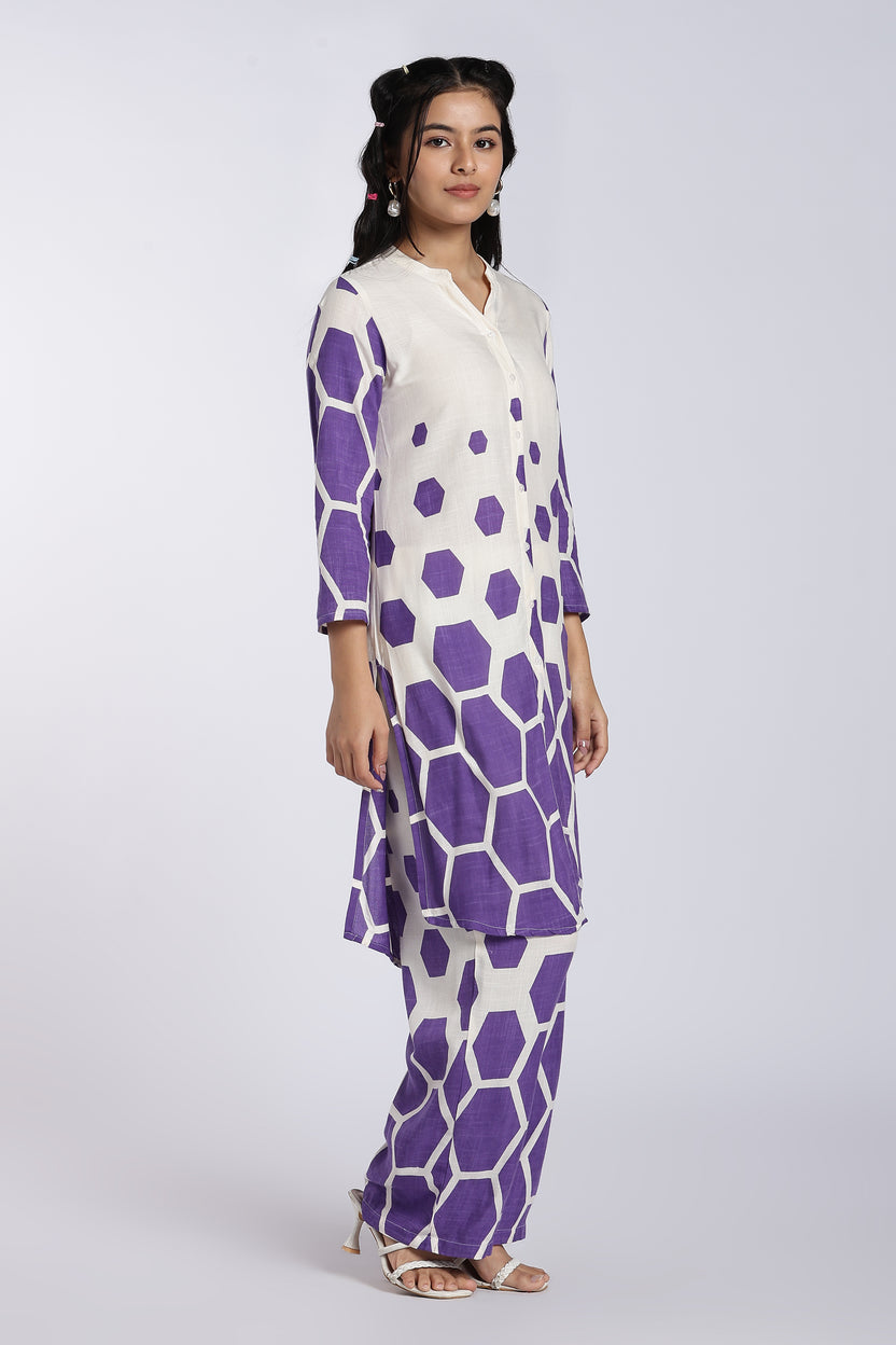 Purple Geometric Straight Fit Kurta Set for Women - Image 6