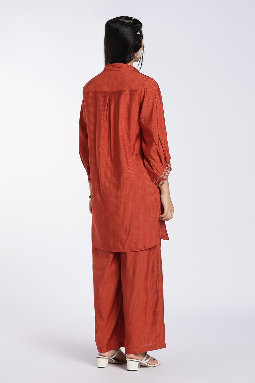 Rust Self Design Relaxed Fit Kurta Set for Women - Image 5