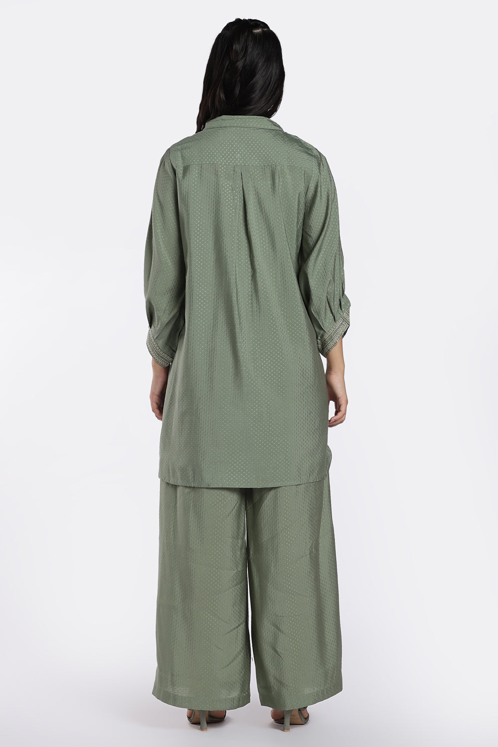 Sage Green Textured Co-Ord Set for Women - Image 5