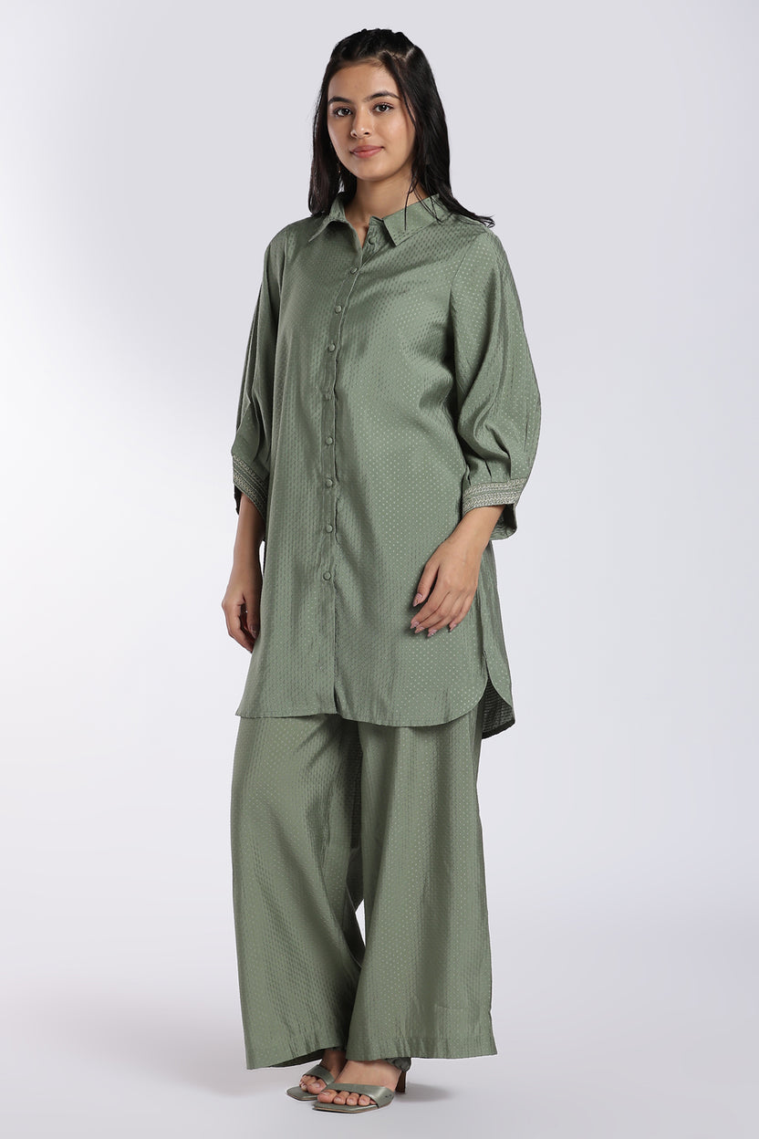 Sage Green Textured Co-Ord Set for Women - Image 6