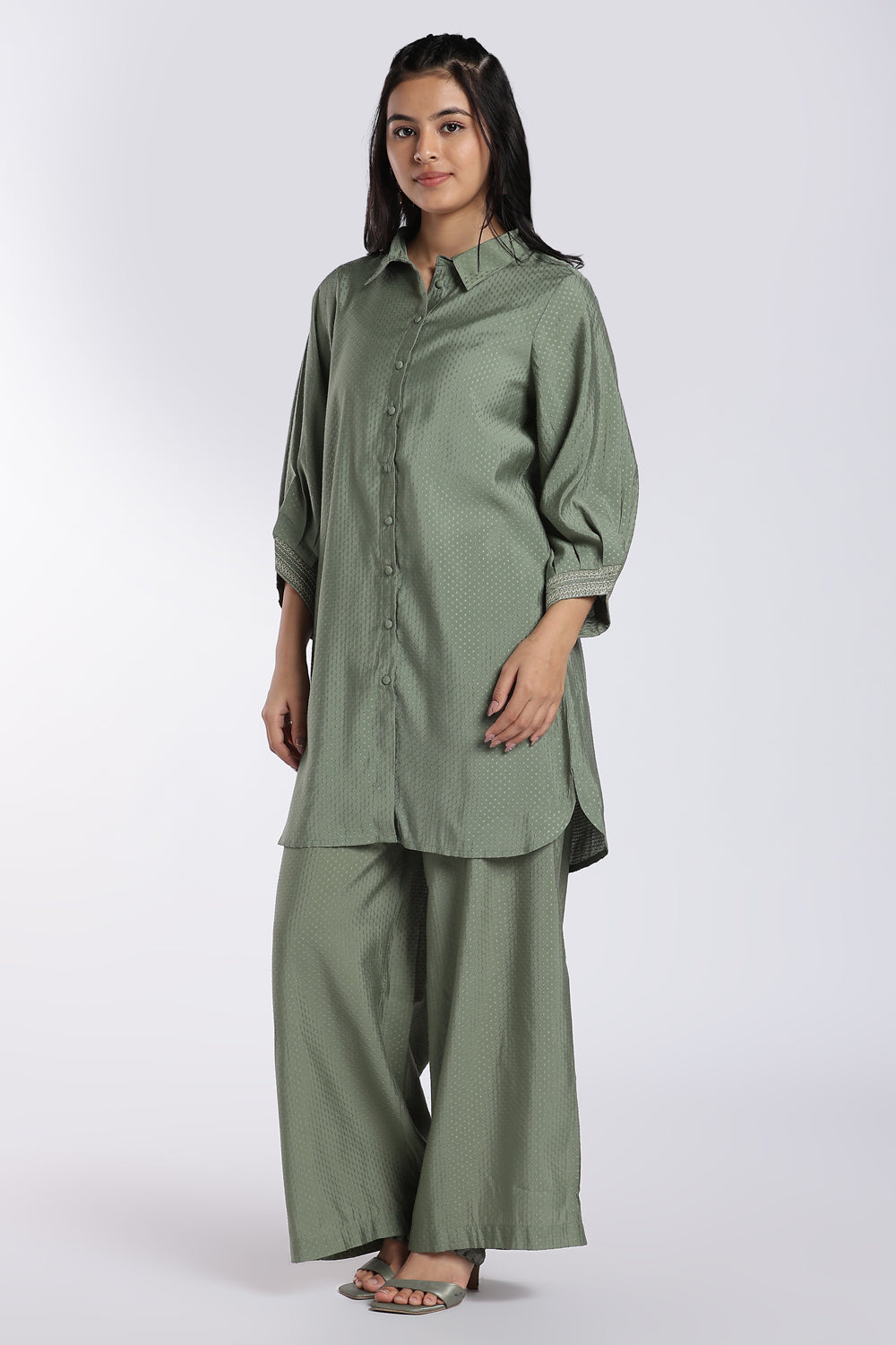 Sage Green Textured Co-Ord Set for Women - Image 6