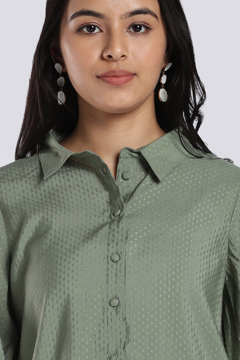 Sage Green Textured Co-Ord Set for Women - Image 7