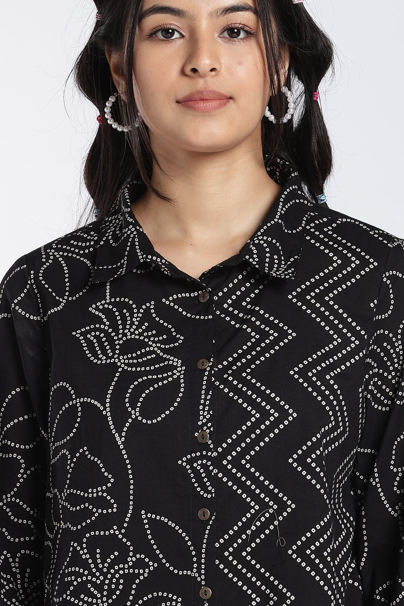 Black Printed Kurta With Wide Leg Fit Palazzo for Women - Image 7