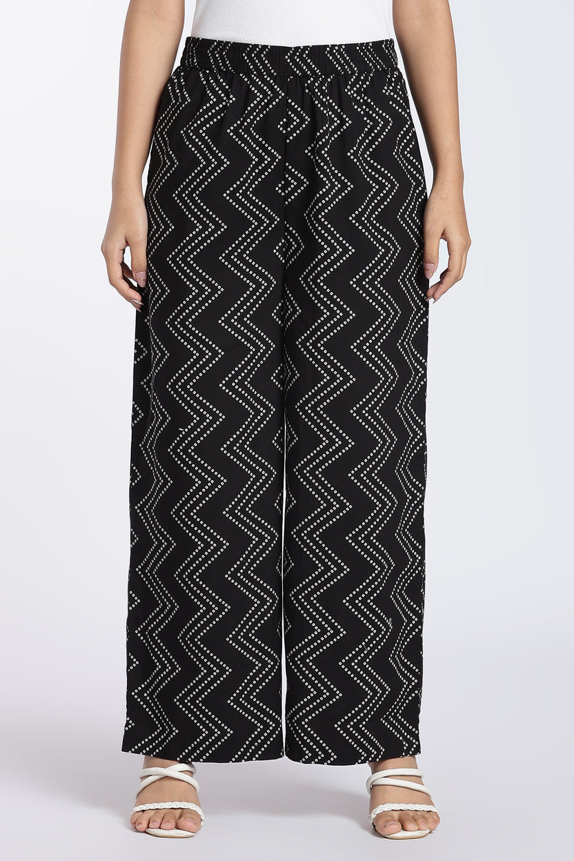 Black Printed Kurta With Wide Leg Fit Palazzo for Women - Image 4