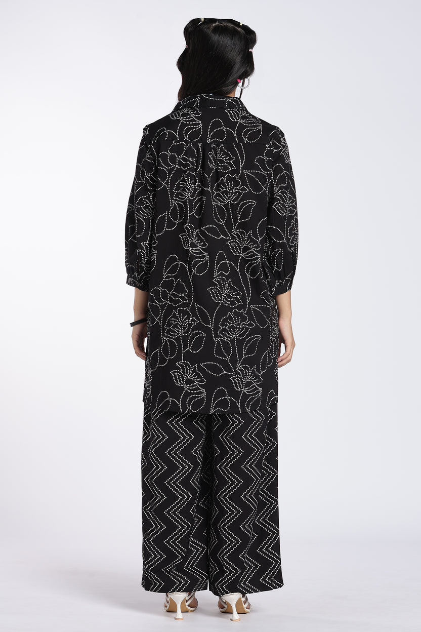 Black Printed Kurta With Wide Leg Fit Palazzo for Women - Image 5