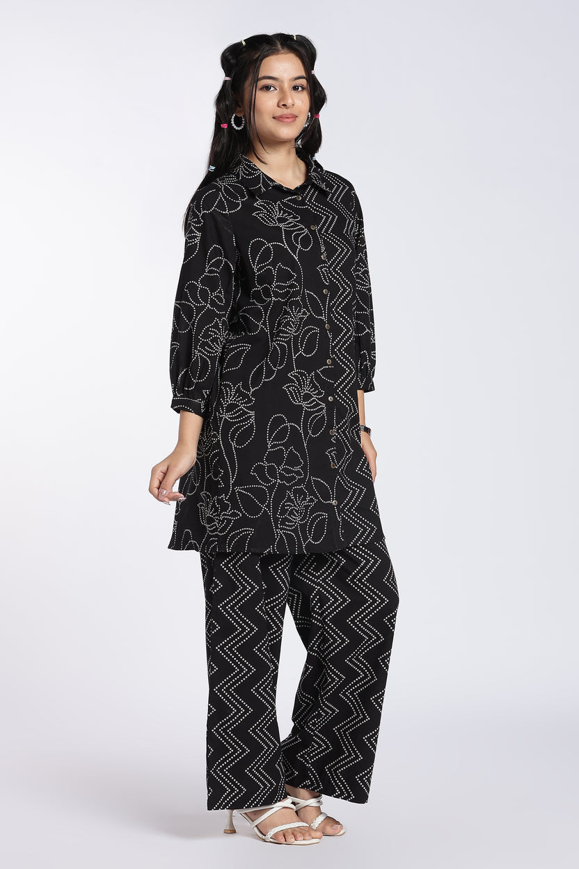 Black Printed Kurta With Wide Leg Fit Palazzo for Women - Image 6