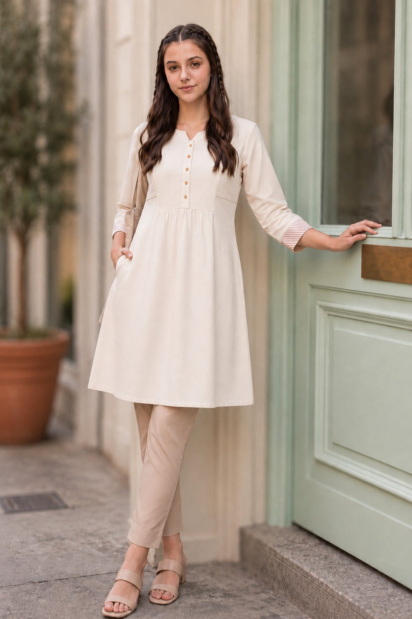 Off White Essential Wear Fit Kurta for Women - Image 1