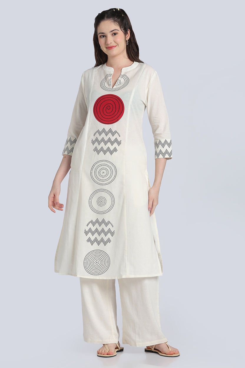 Off White Printed Regular Fit Kurta for Women - Image 2