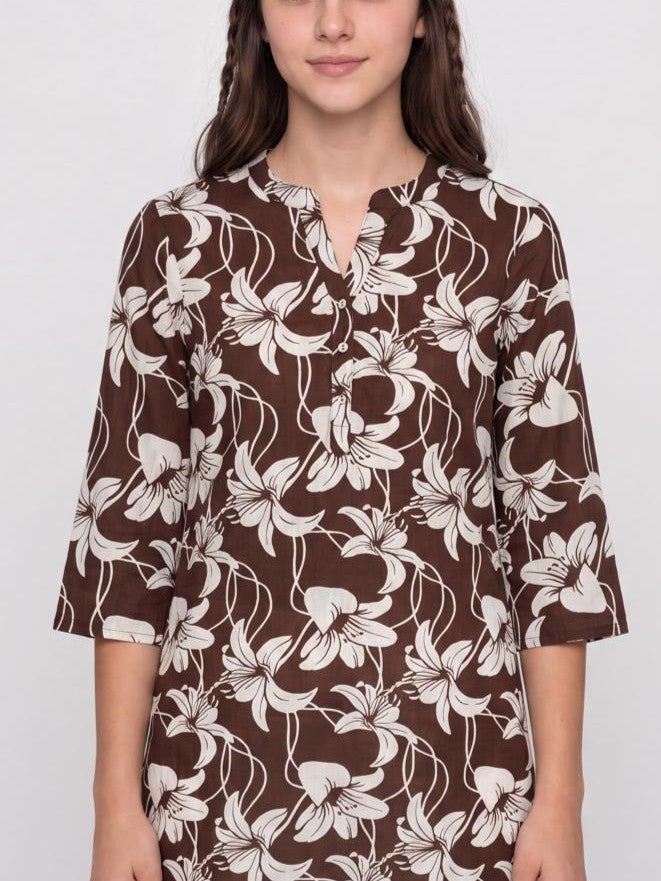 Brown Floral Regular Fit Kurta for Women - Image 7