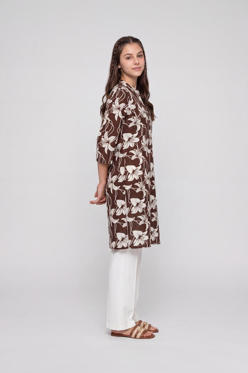 Brown Floral Regular Fit Kurta for Women - Image 4