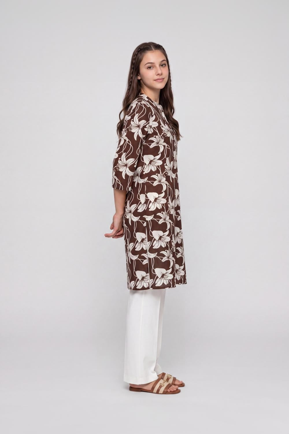 Brown Floral Regular Fit Kurta for Women - Image 4