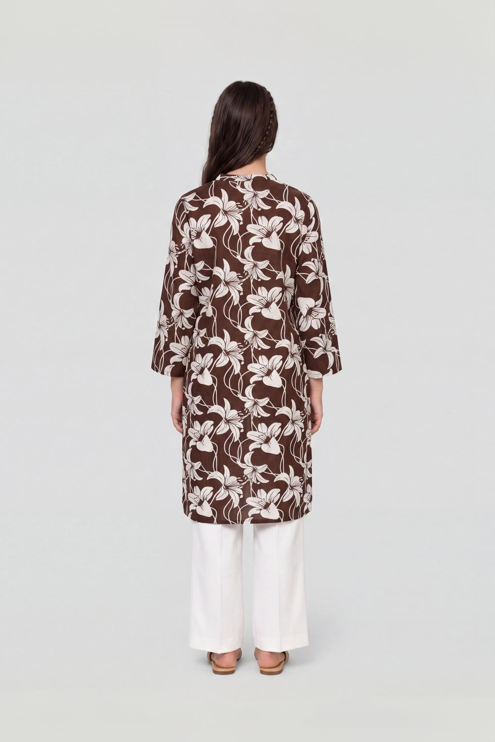 Brown Floral Regular Fit Kurta for Women - Image 5
