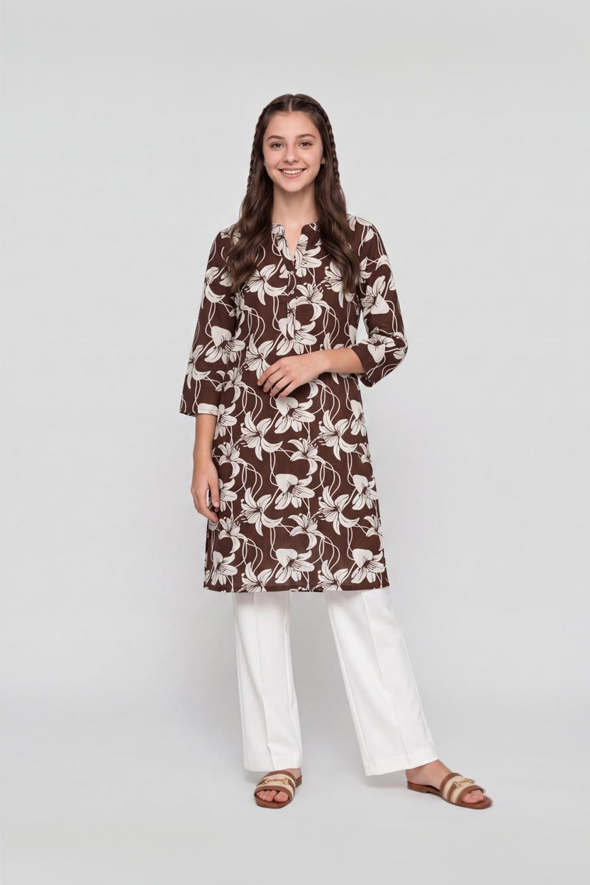 Brown Floral Regular Fit Kurta for Women - Image 6