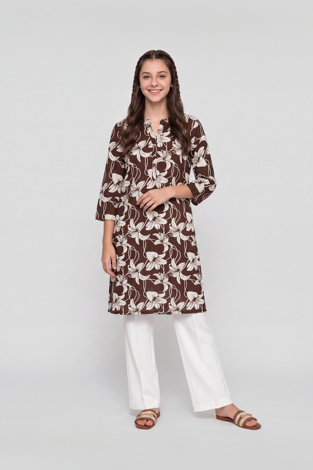 Brown Floral Regular Fit Kurta for Women - Image 6