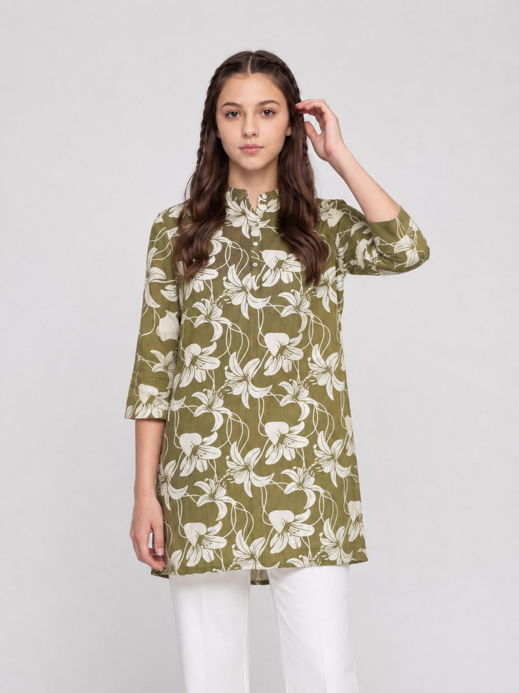 Green Floral Print Straight Kurta for Women - Image 2