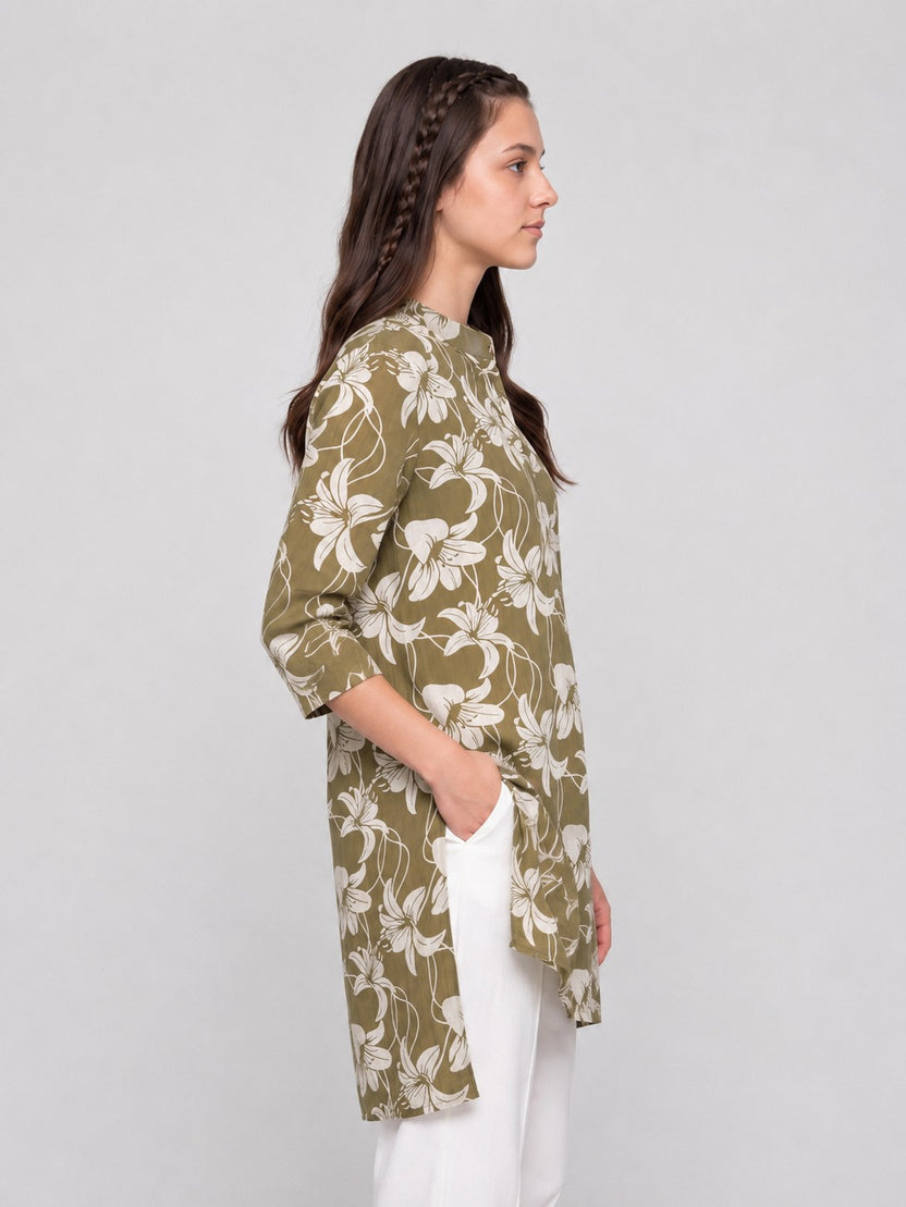 Green Floral Print Straight Kurta for Women - Image 4