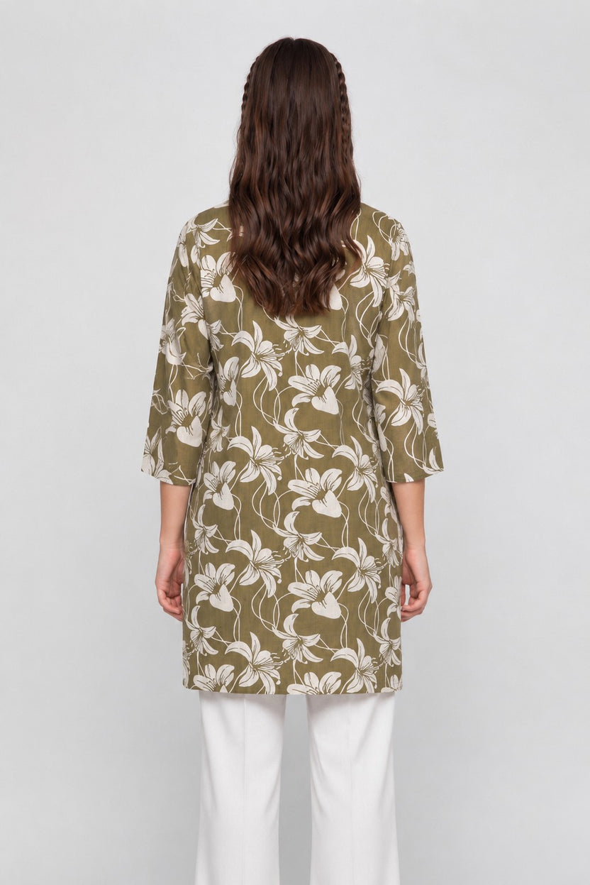Green Floral Print Straight Kurta for Women - Image 5