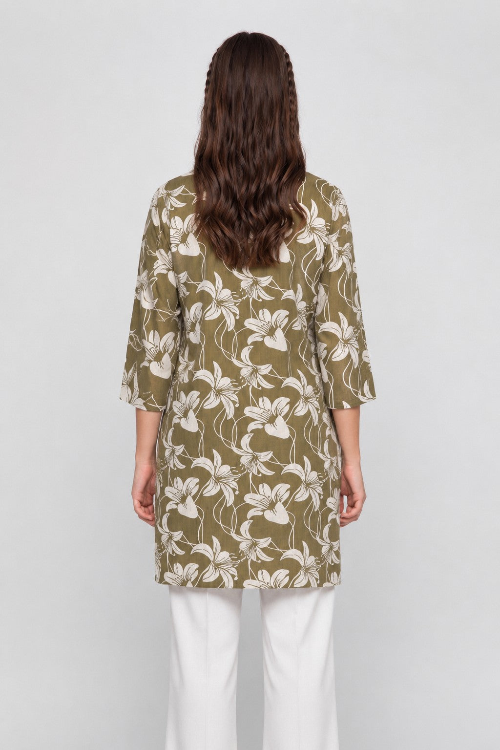 Green Floral Print Straight Kurta for Women - Image 5