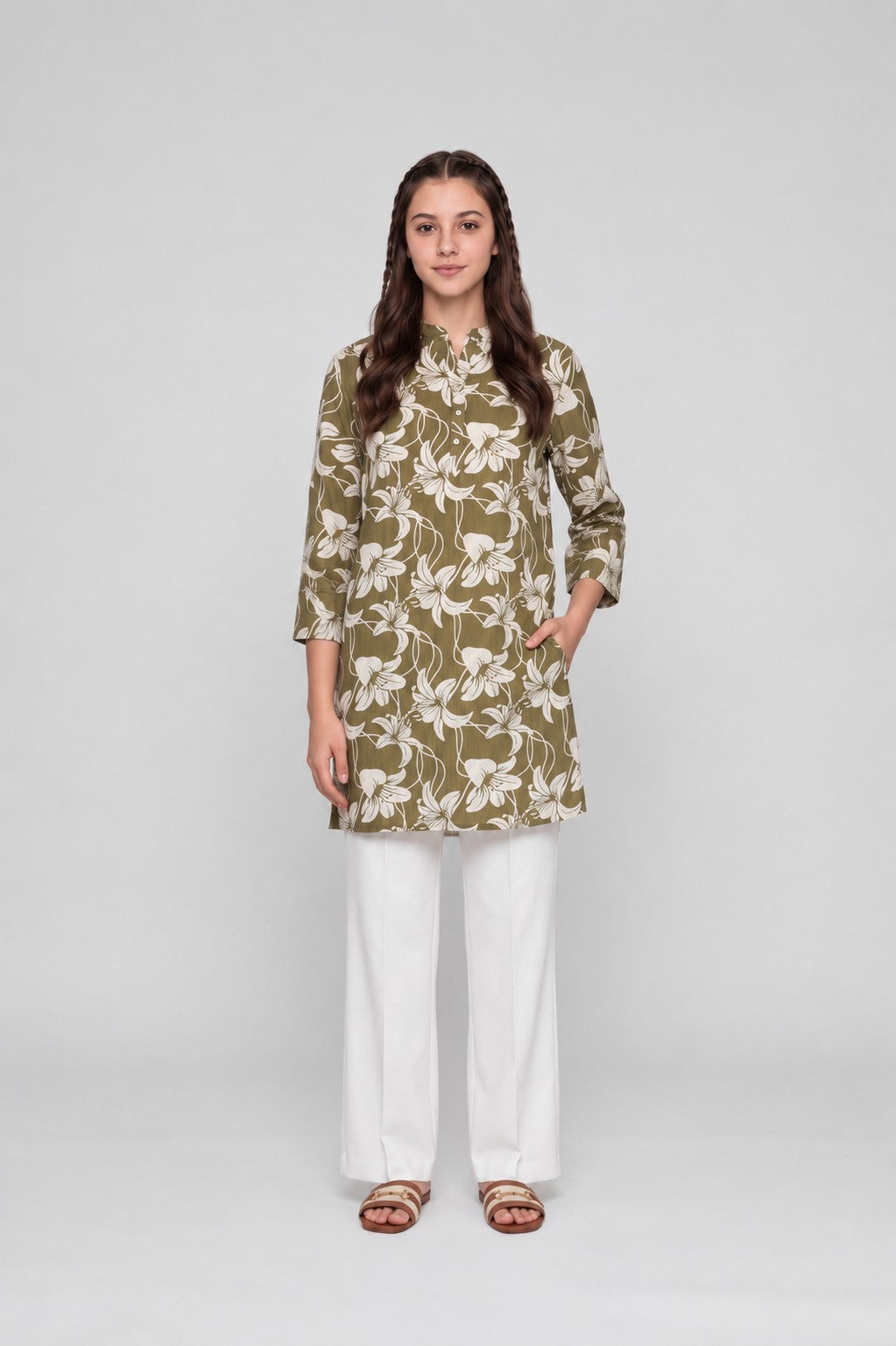 Green Floral Print Straight Kurta for Women - Image 7