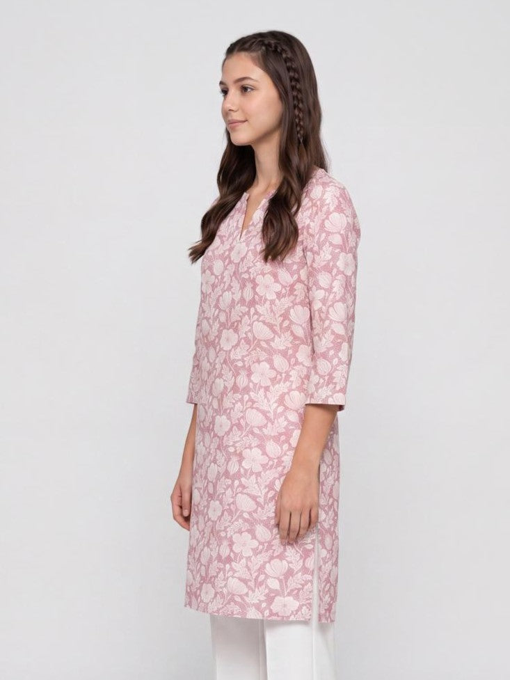 Pink Floral Straight Fit Kurta for Women - Image 7