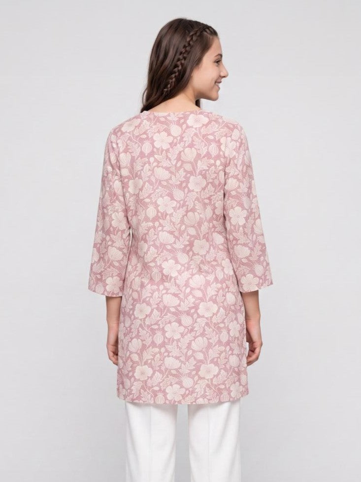 Pink Floral Straight Fit Kurta for Women - Image 5
