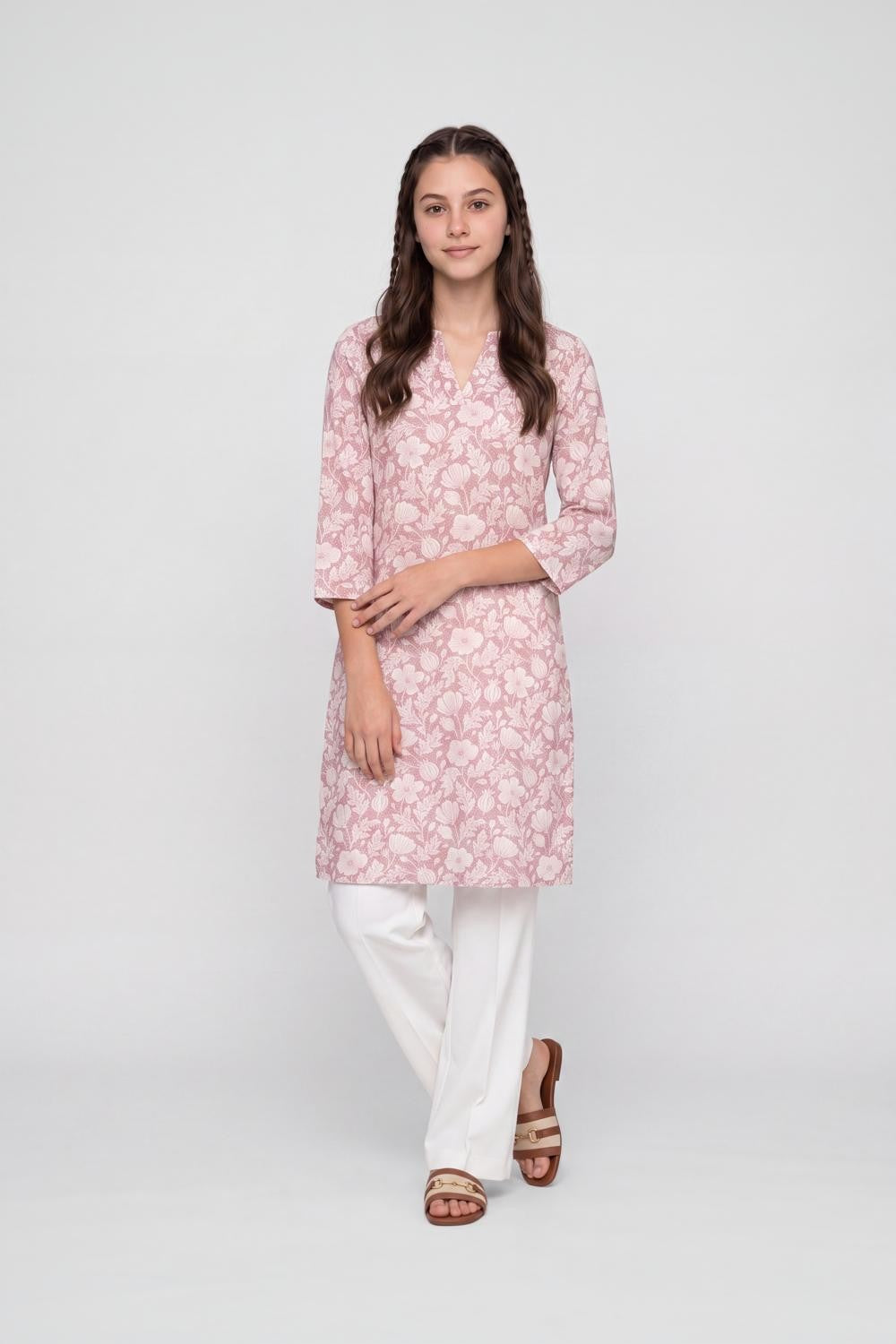 Pink Floral Straight Fit Kurta for Women - Image 6
