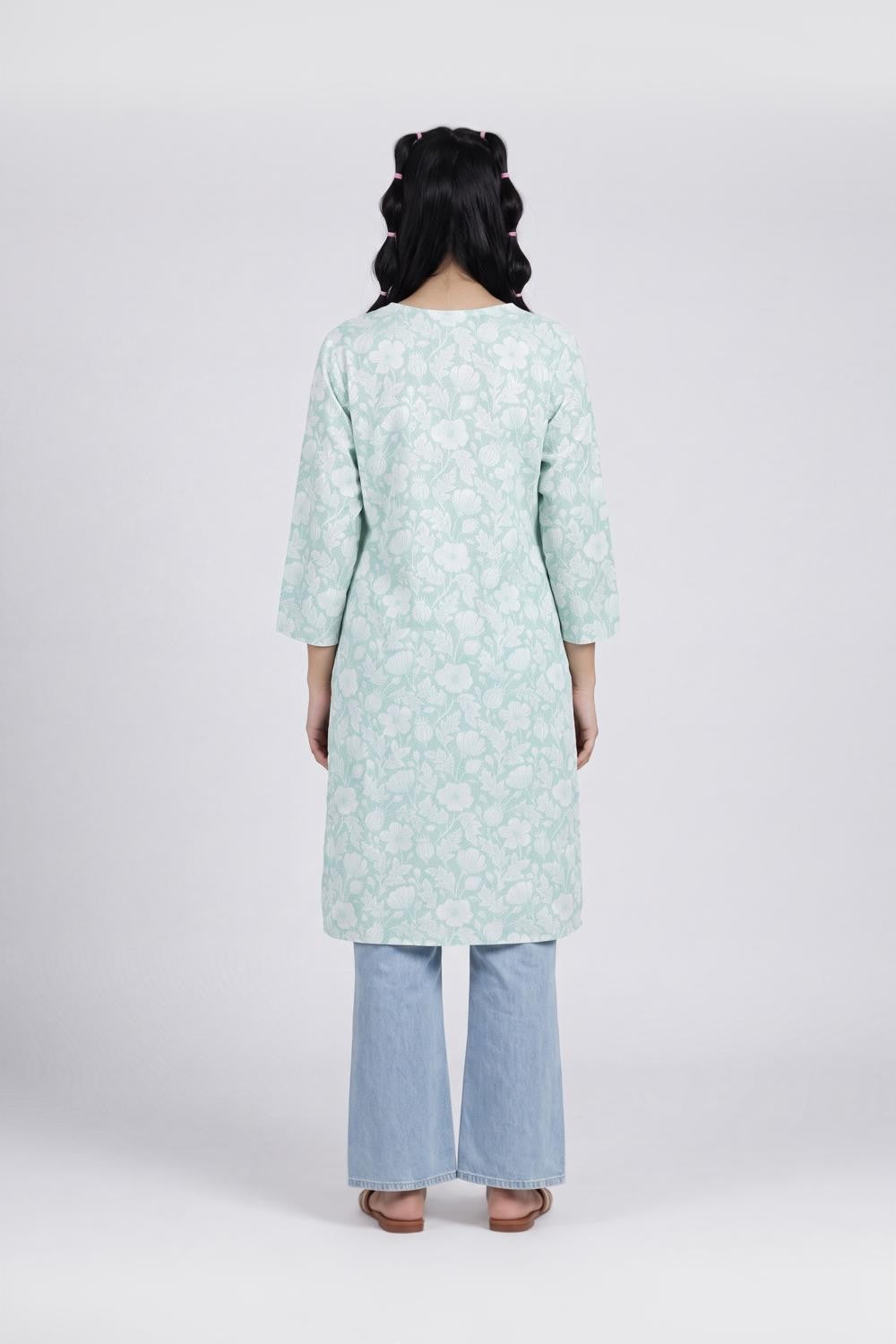 Mint Floral Printed Regular Fit Kurta for Women - Image 4