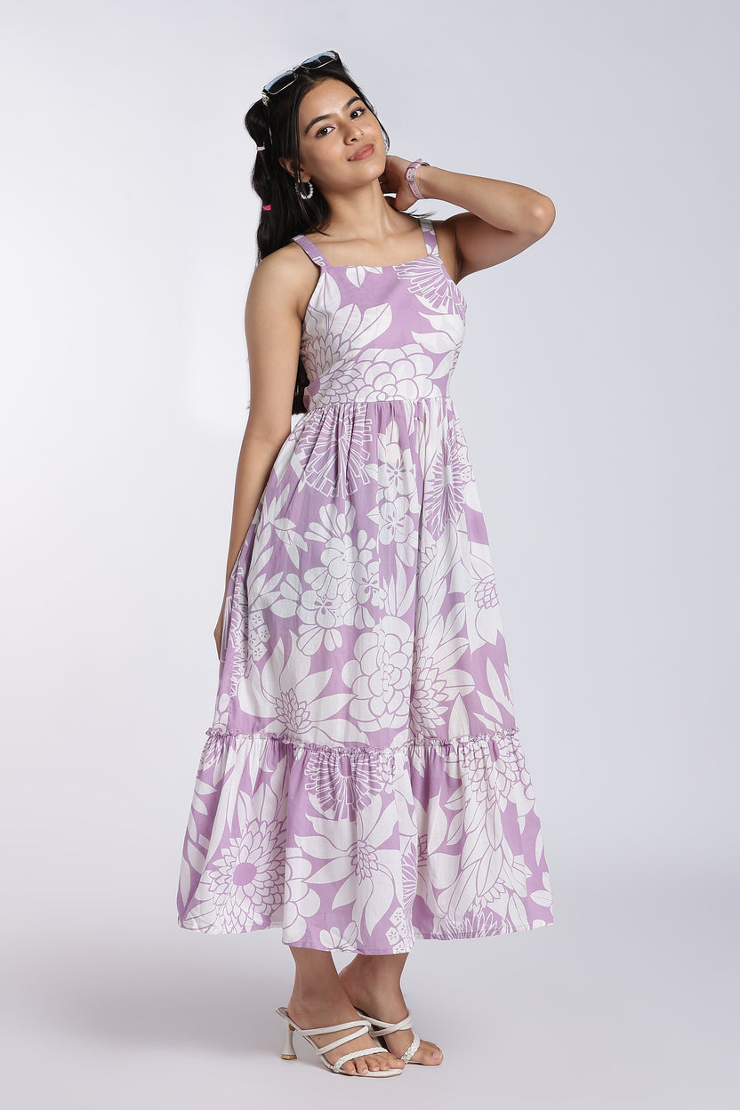 Lilac Shoulder Straps Sleeves Fit Dress for Women - Image 1