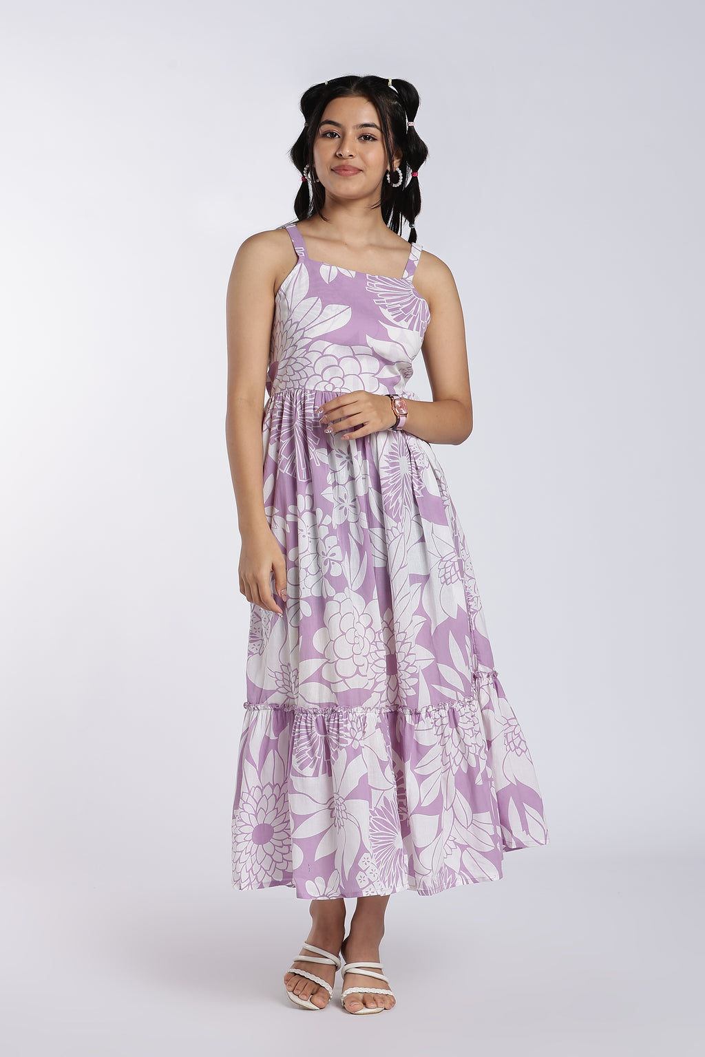 Lilac Shoulder Straps Sleeves Fit Dress for Women - Image 2