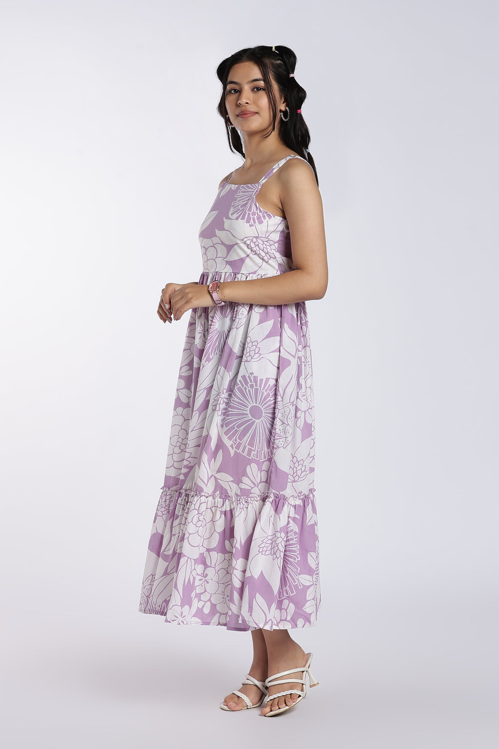 Lilac Shoulder Straps Sleeves Fit Dress for Women - Image 4