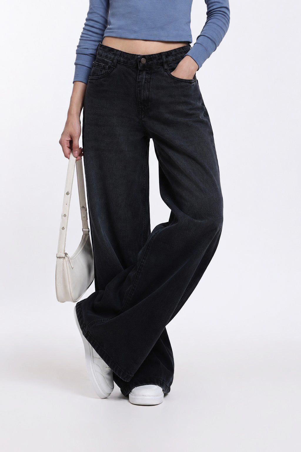Charcoal Wide Leg Fit 5 Pocketed Jeans for Women - Image 1