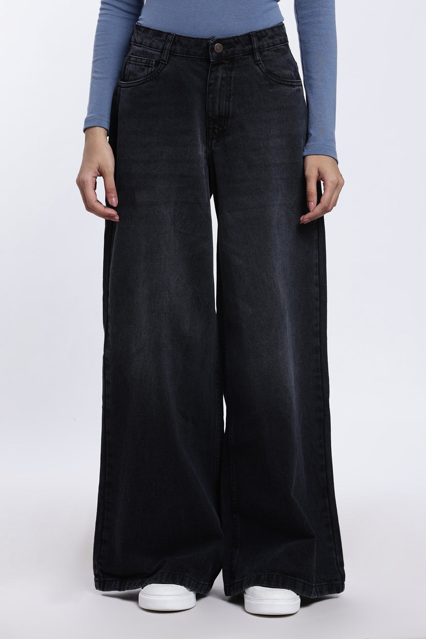 Charcoal Wide Leg Fit 5 Pocketed Jeans for Women - Image 2