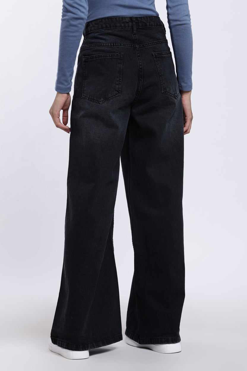 Charcoal Wide Leg Fit 5 Pocketed Jeans for Women - Image 5