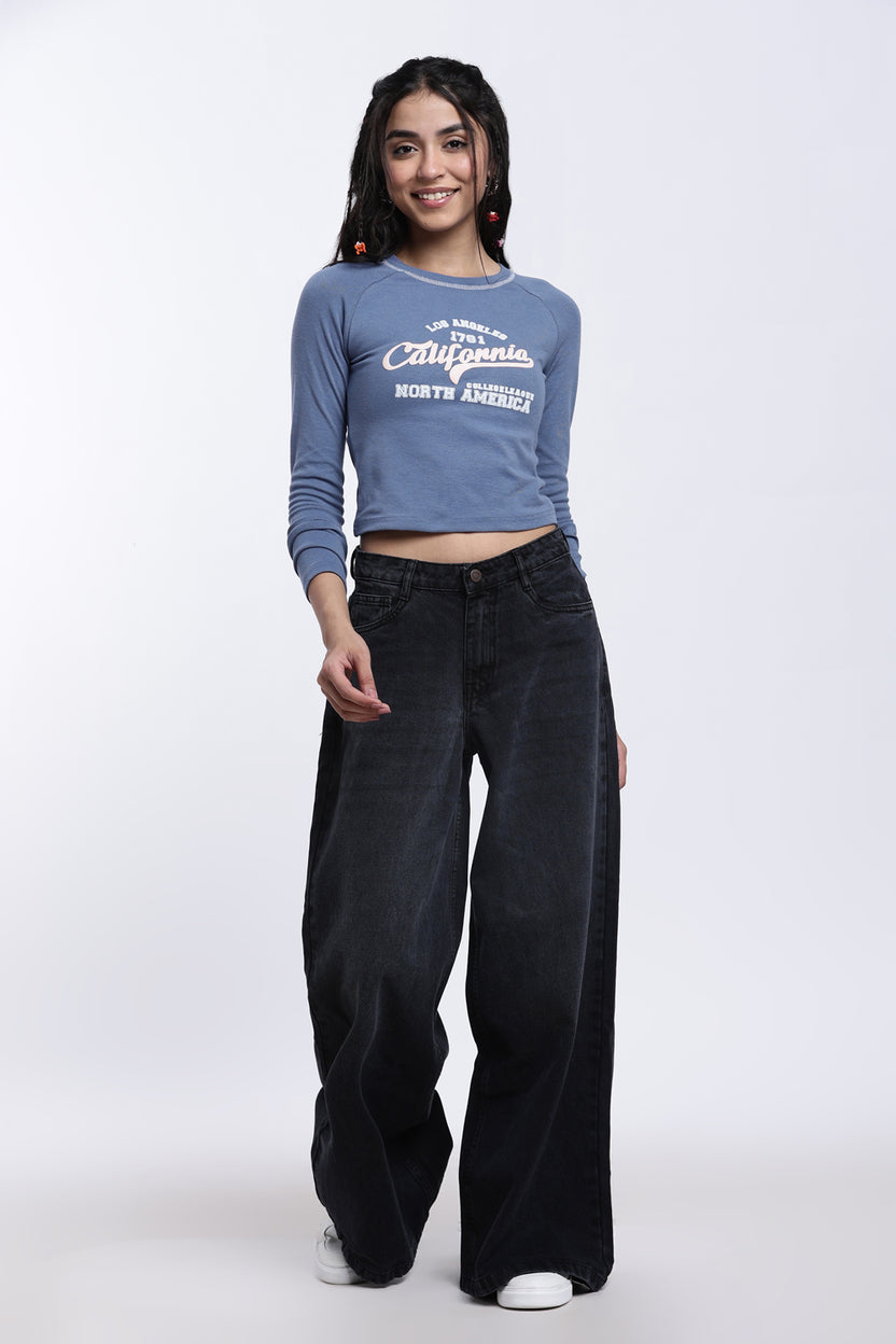 Charcoal Wide Leg Fit 5 Pocketed Jeans for Women - Image 6