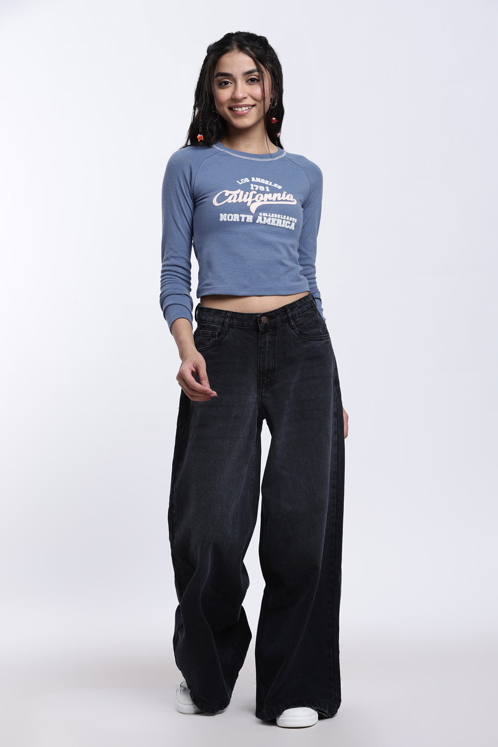Charcoal Wide Leg Fit 5 Pocketed Jeans for Women - Image 6