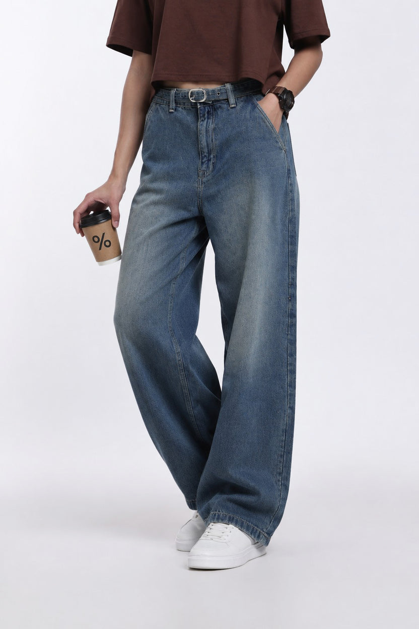 Blue Wide Leg Fit 5 Pocketed Jeans for Women - Image 1
