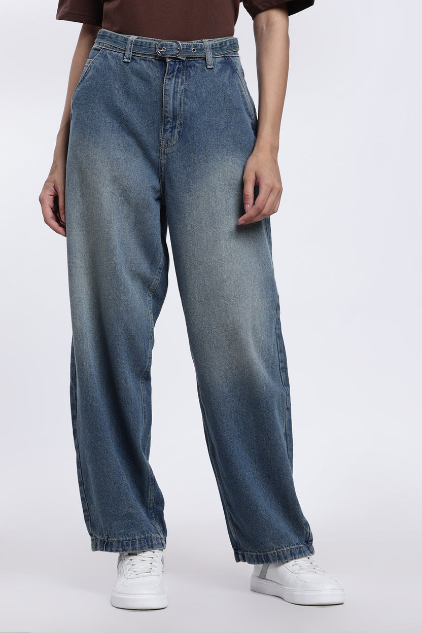 Blue Wide Leg Fit 5 Pocketed Jeans for Women - Image 2