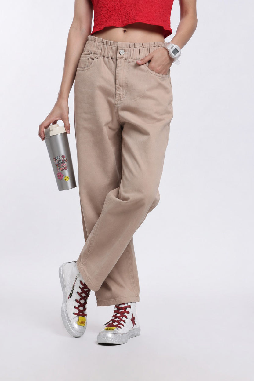 Beige Relaxed Fit 5 Pocketed Jeans for Women - Image 1
