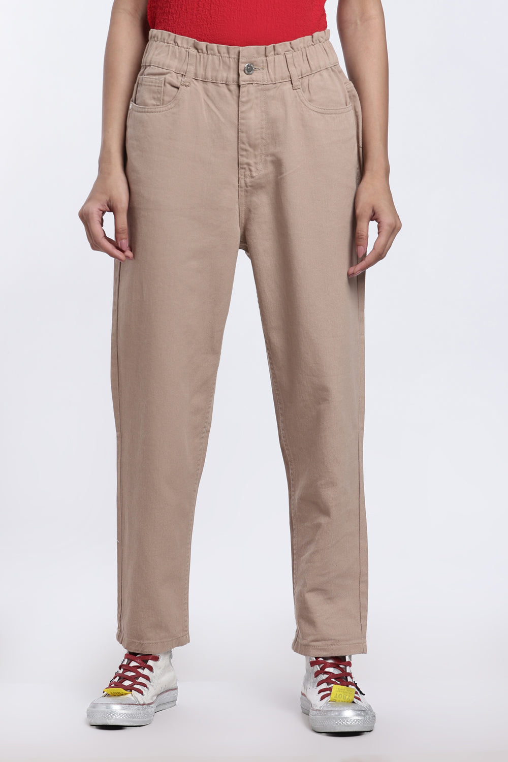 Beige Relaxed Fit 5 Pocketed Jeans for Women - Image 2