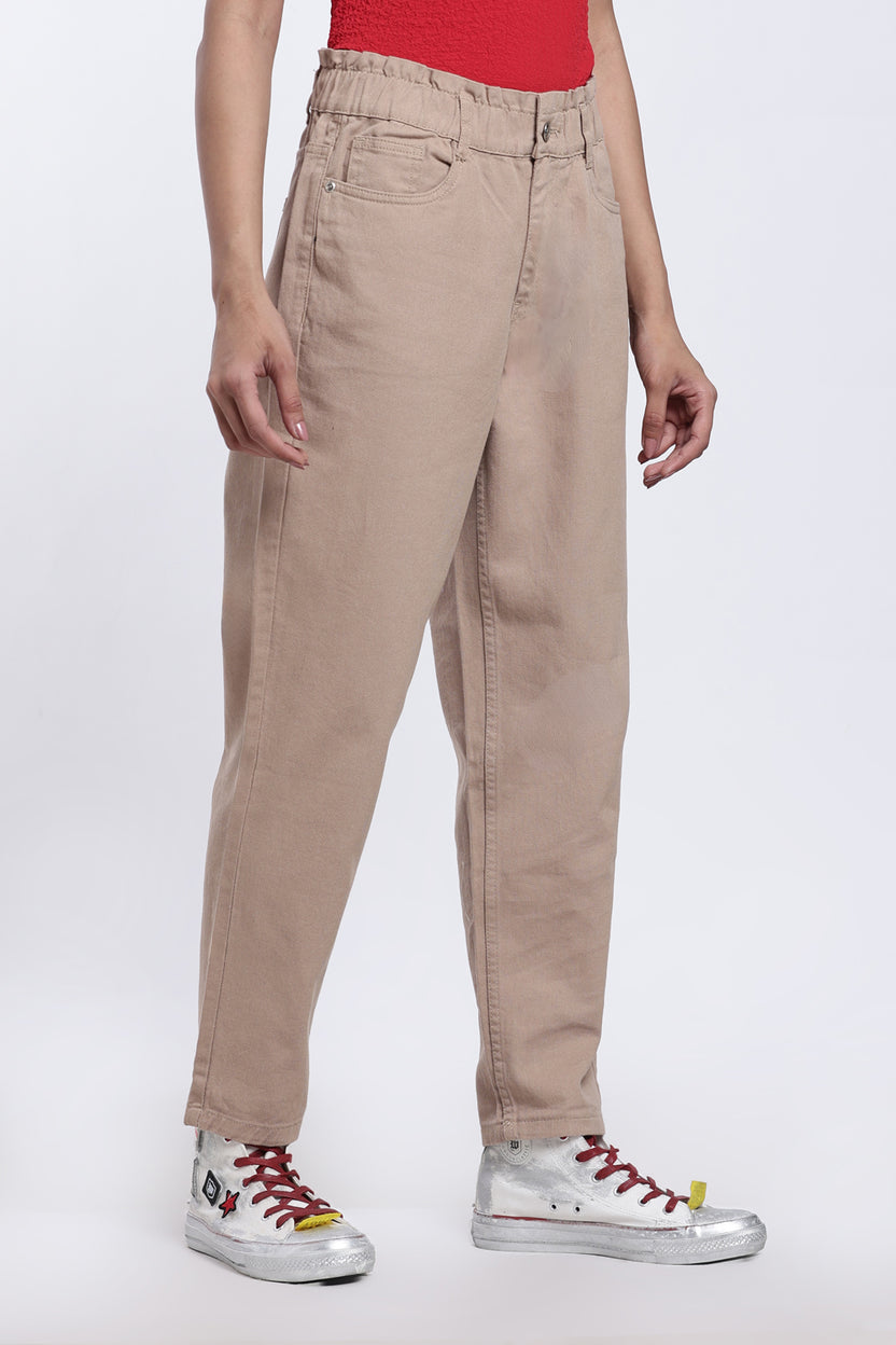 Beige Relaxed Fit 5 Pocketed Jeans for Women - Image 4