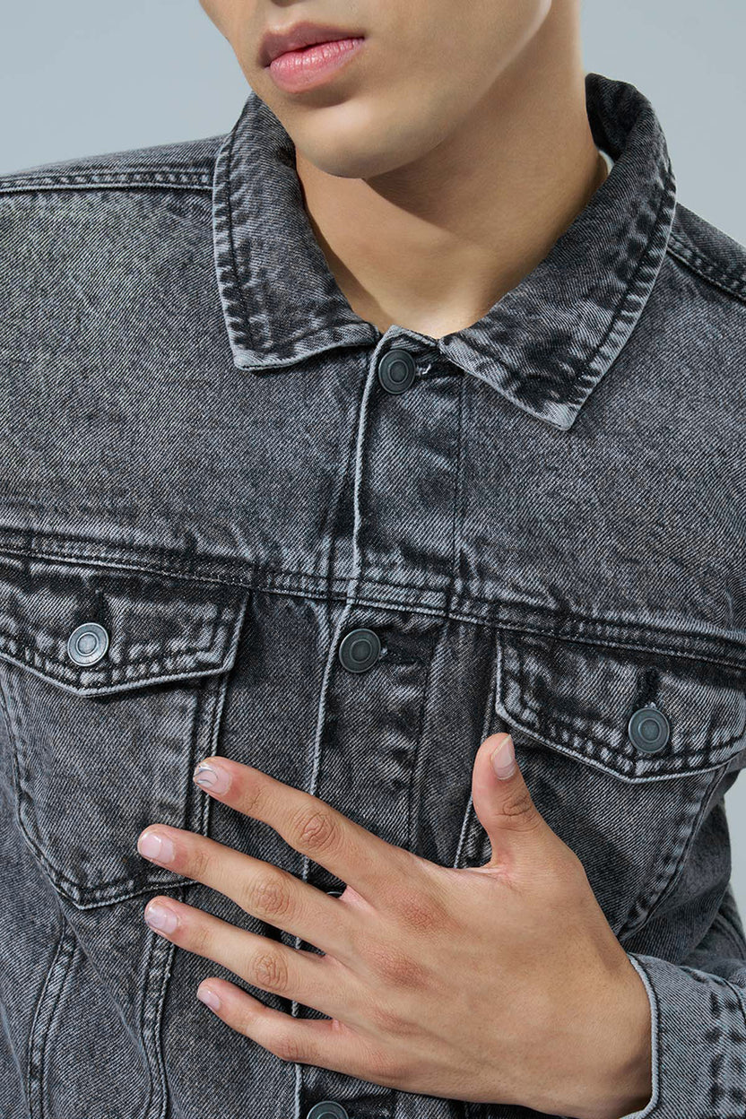 Charcoal Regular Fit Jacket for Men - Image 3
