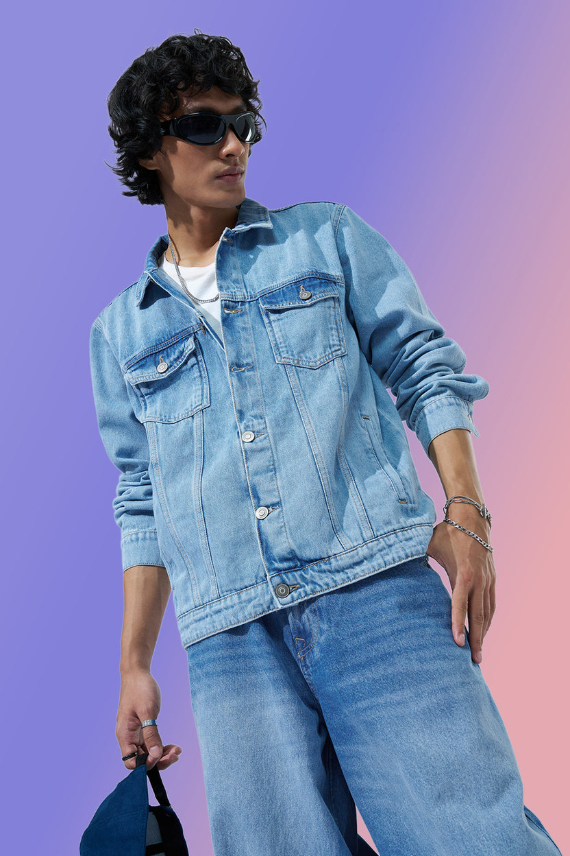 Indigo Denim Regular Fit Jacket for Men - Image 1