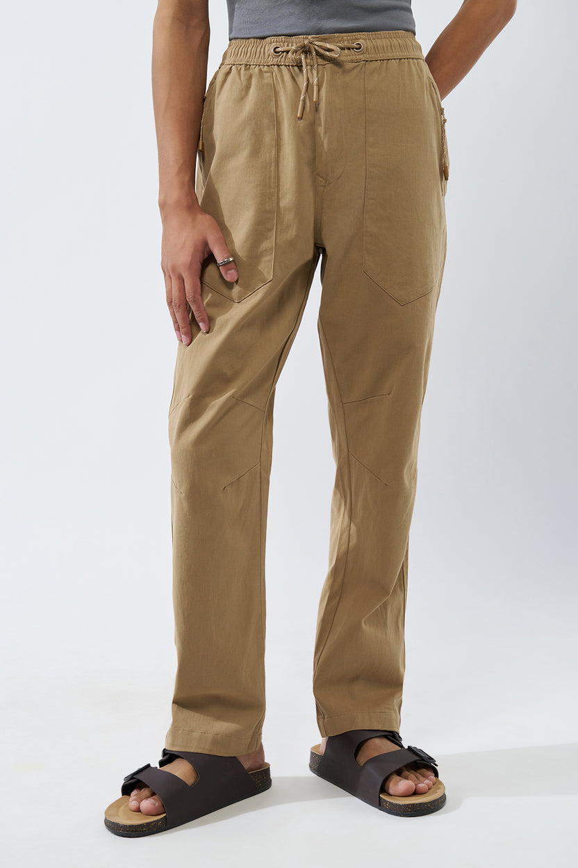 Beige Solid Regular Fit Trouser For Men - Image 2